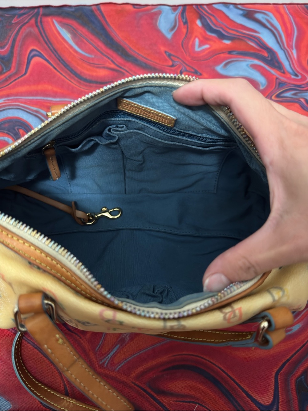 Vintage Y2K Dooney & Bourke Multi Color Monogram Barrel Satchel Bag - Picture 3 of 9